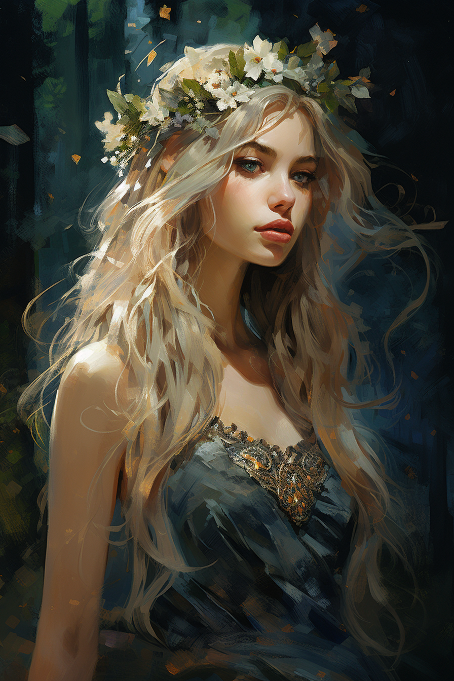 Beautiful woman elf painting art