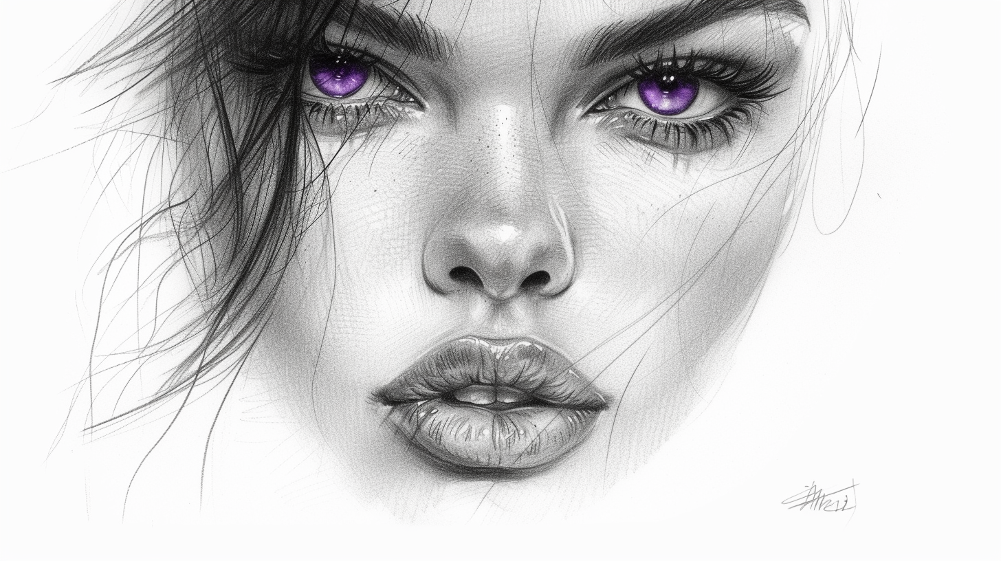 Sketch of a Beautiful Woman with Purple Eyes