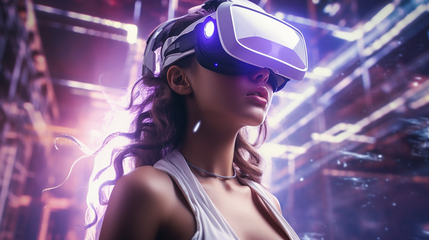 Stunning woman in virtual reality goggles