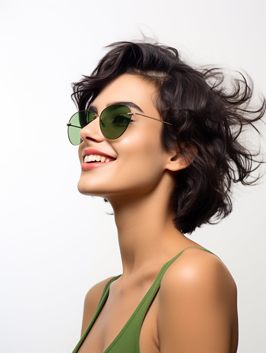 Beautiful woman wearing green sunglasses