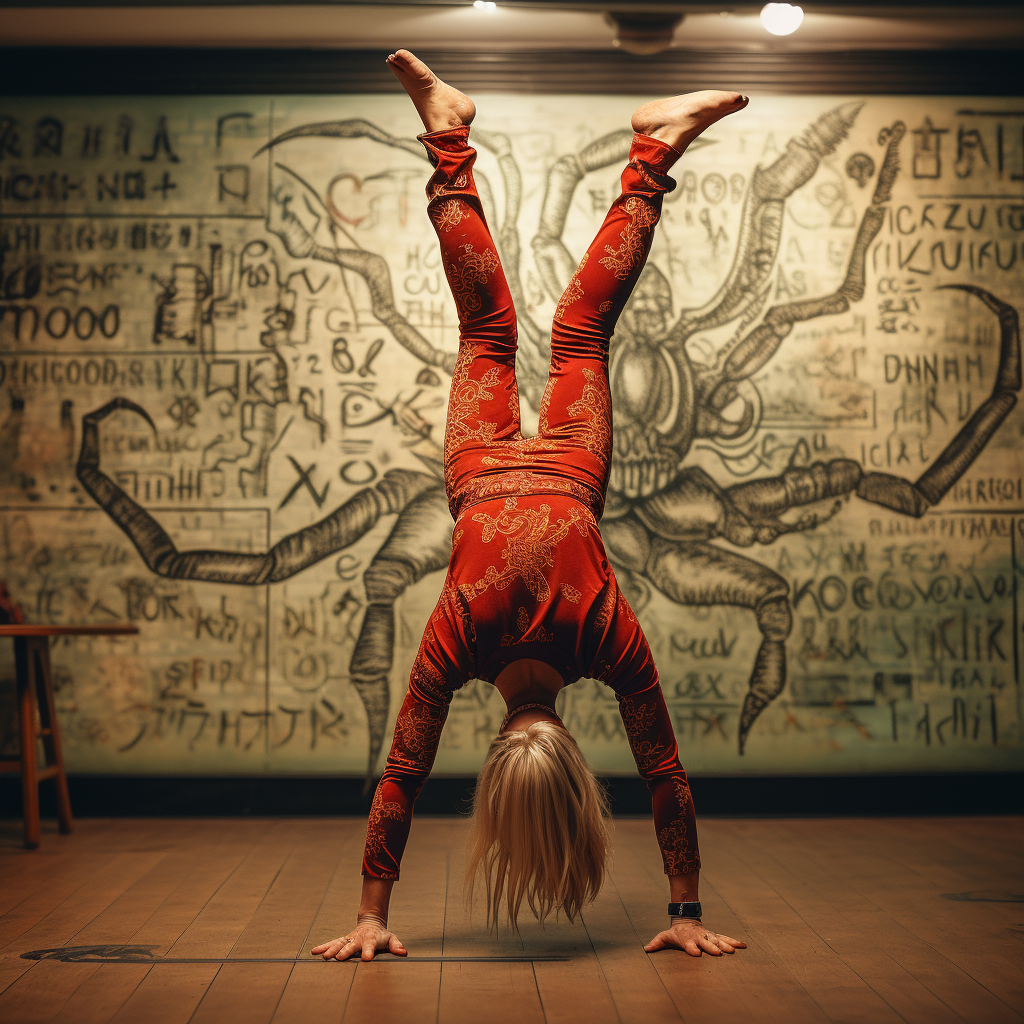 Beautiful woman in handstand scorpion pose