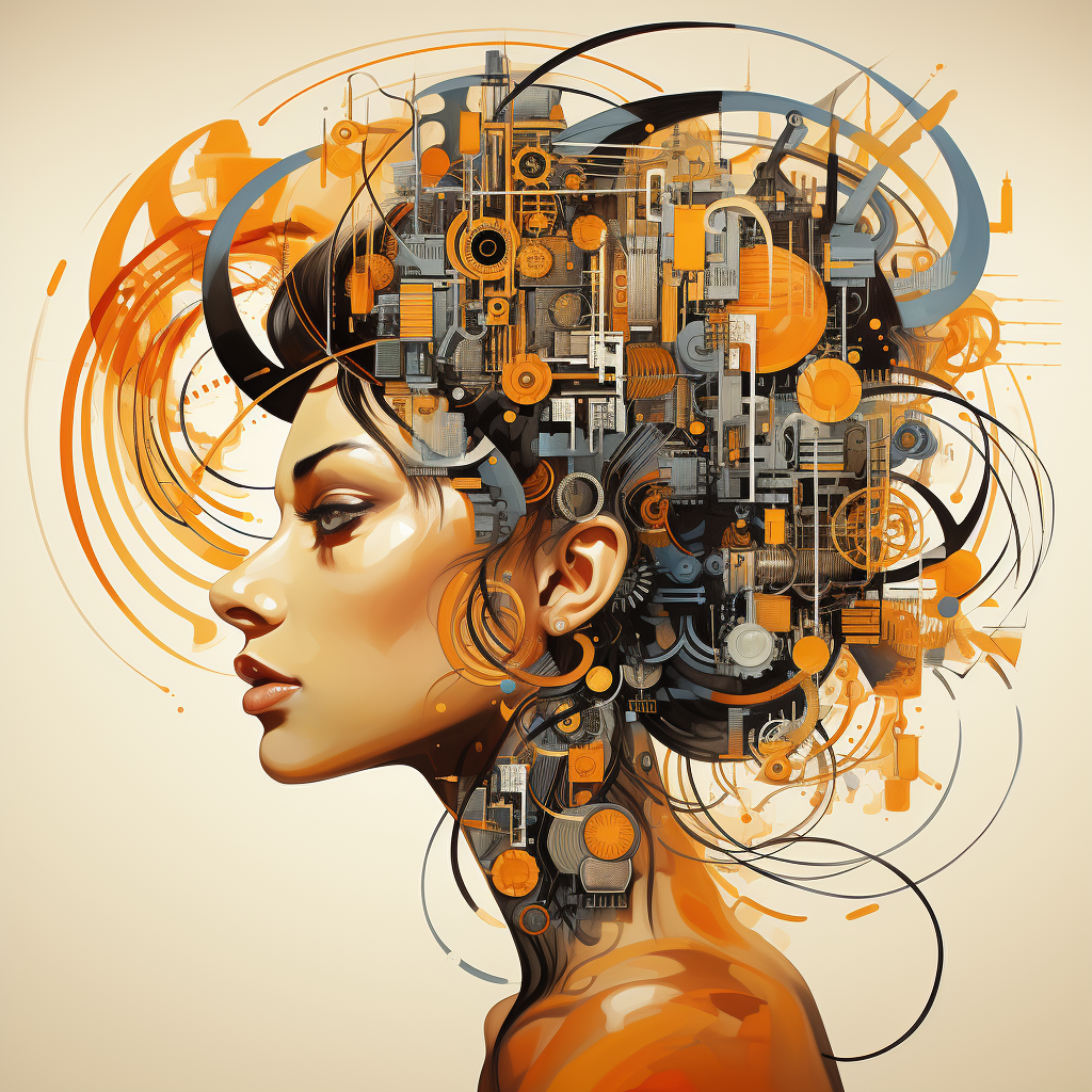 Woman with Gears as Brain Thinking