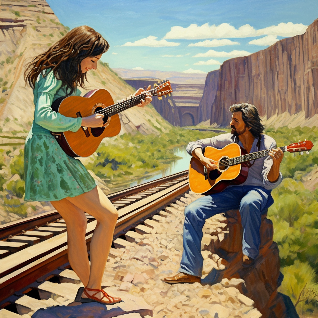 Woman playing guitar in the desert