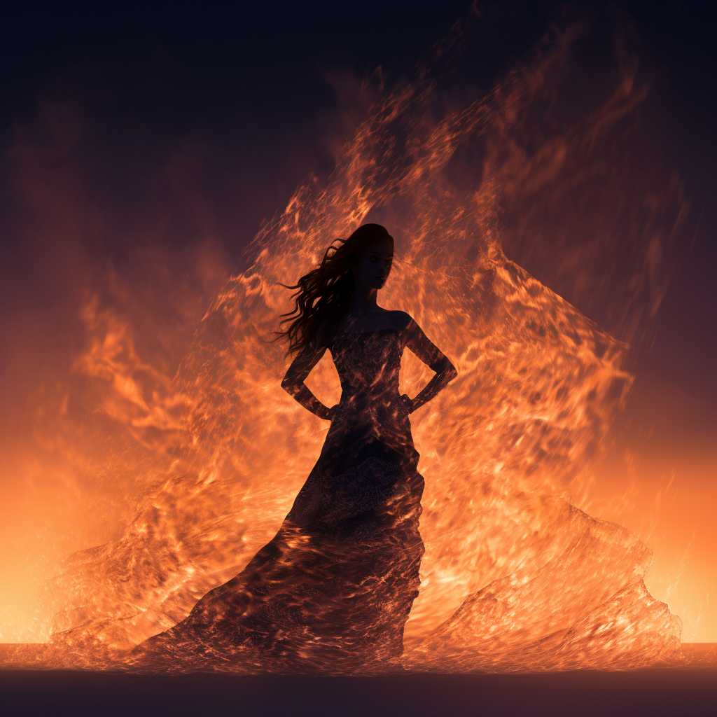 Silhouette of stunning woman amidst flames