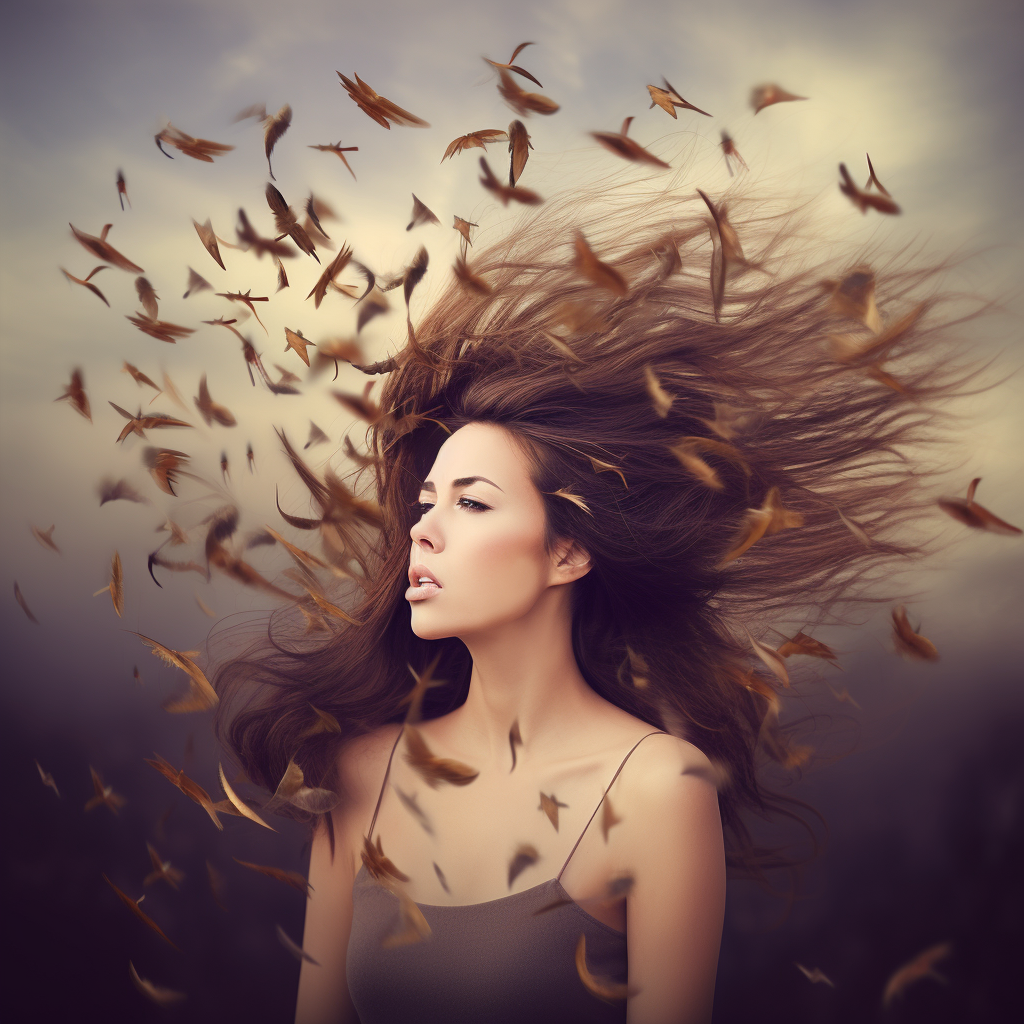 Beautiful woman with birds in her hair