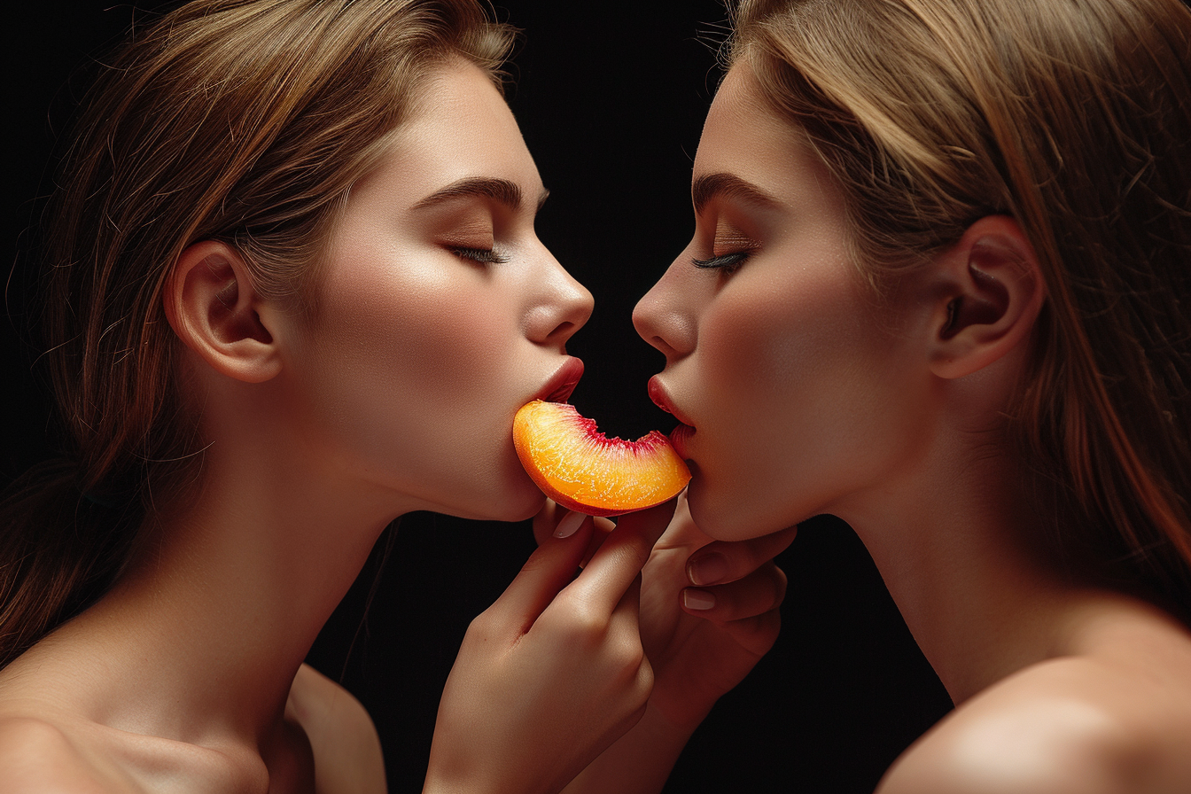 Two Women Sharing Juicy Peach