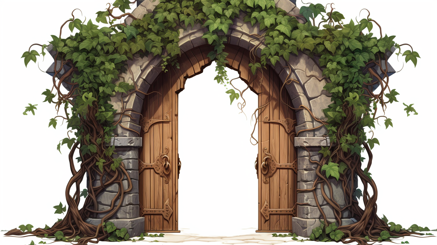 Detailed digital illustration of closed wooden doorways