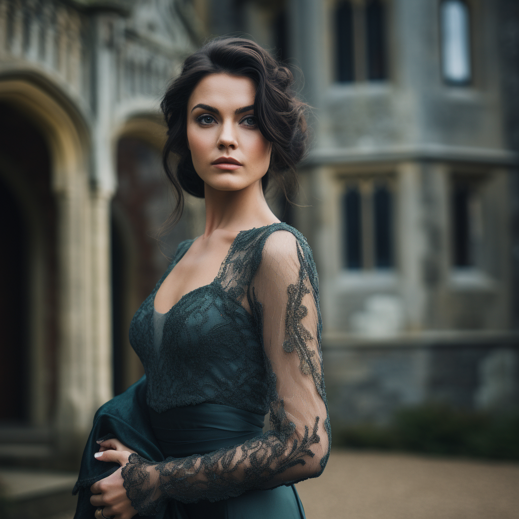 Elegant woman in castle gown