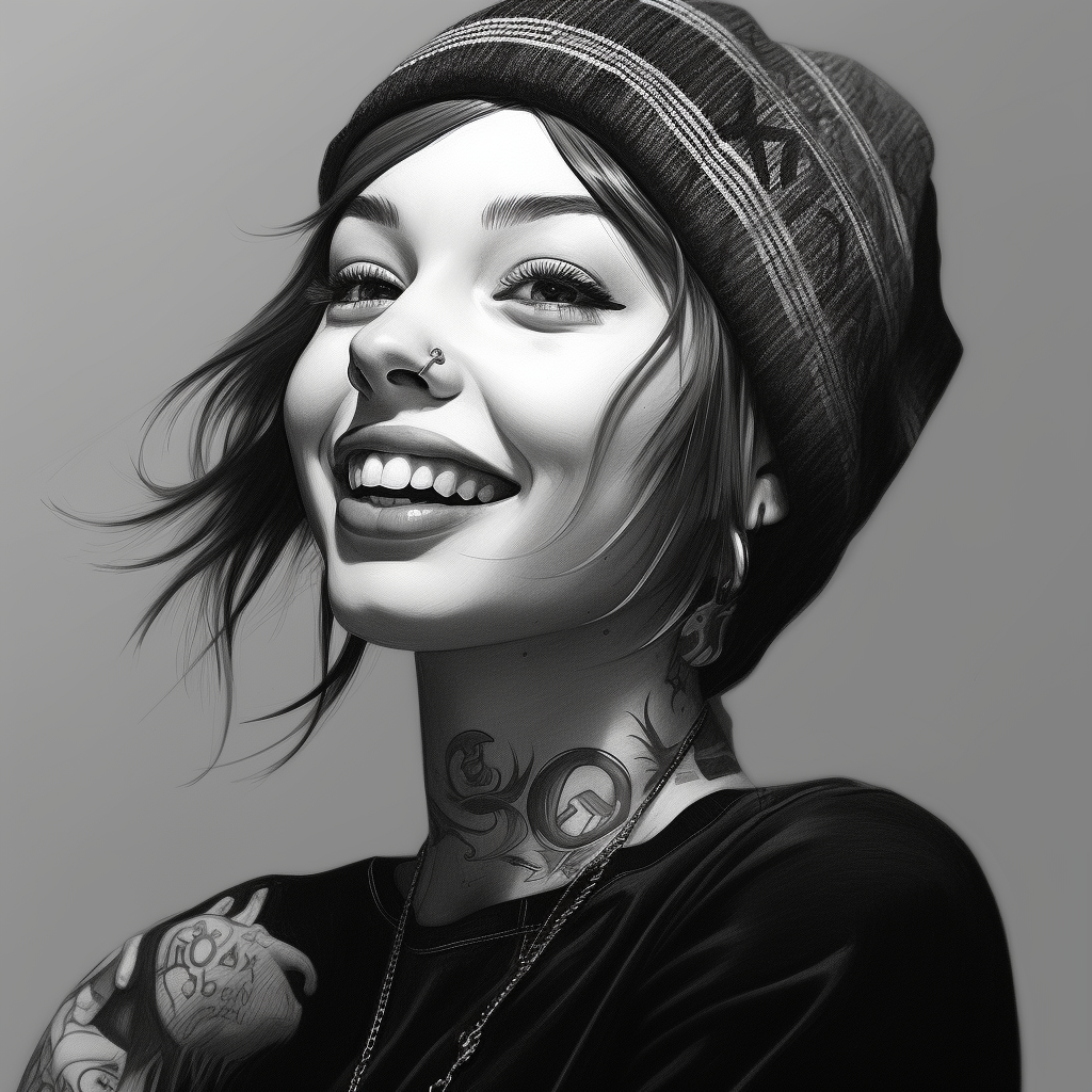 Half Body Ink Sketch Girl with Beautiful Grin