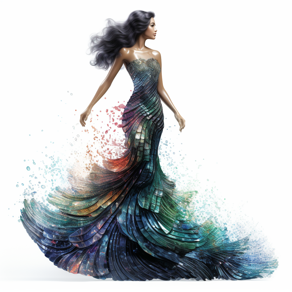 Crayon drawing of a beautiful woman in a glittery mermaid dress