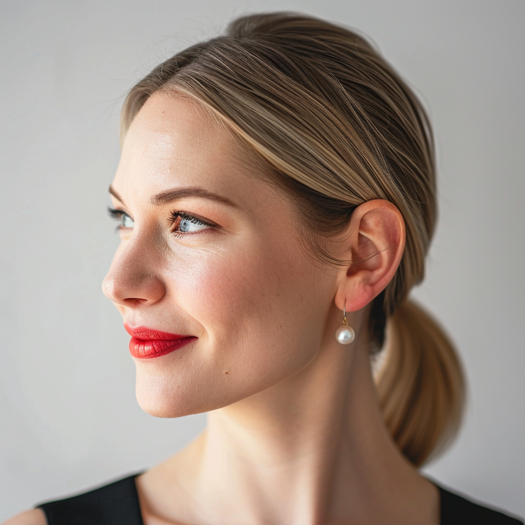 Woman with Pearls and Smiling