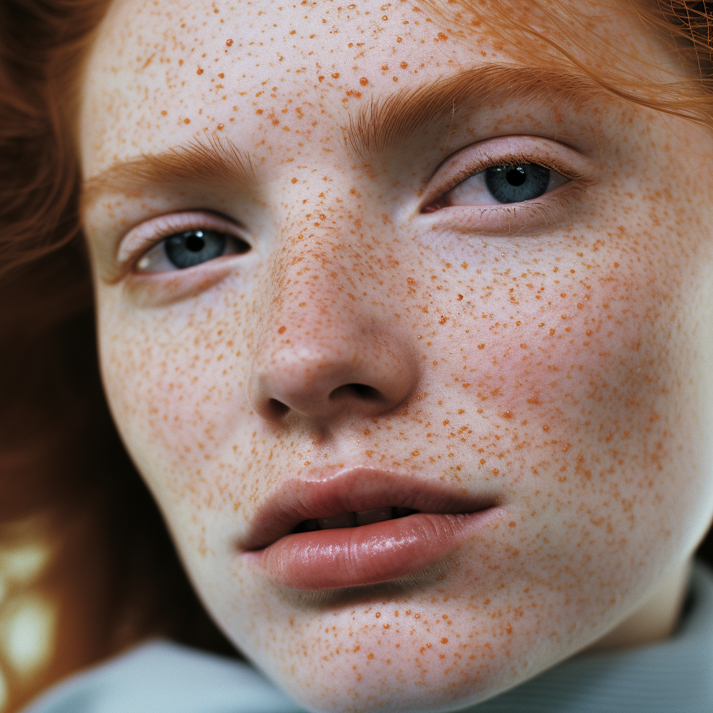 Beautiful model with freckles and open eyes