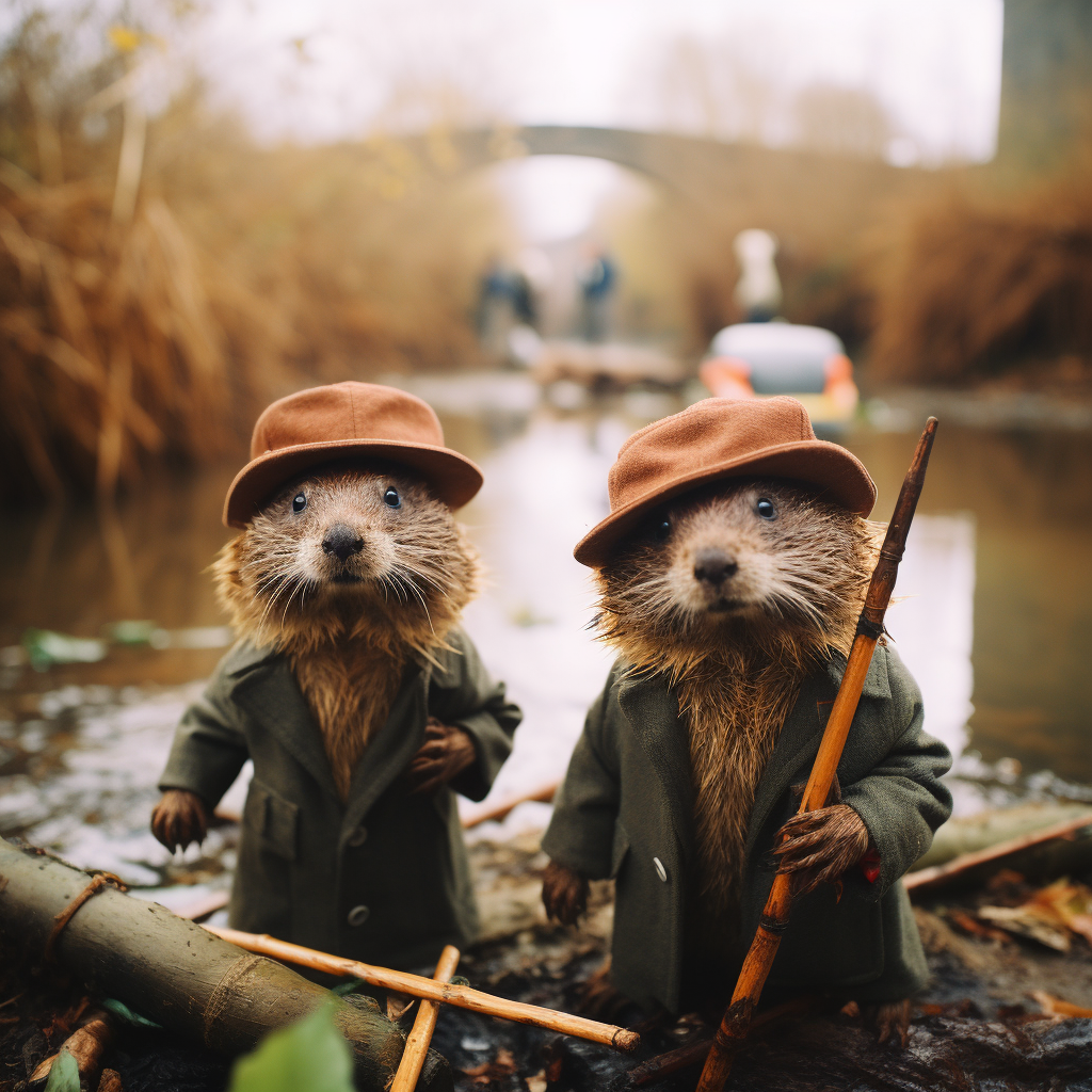 Beavers wearing deerstalker hats in London