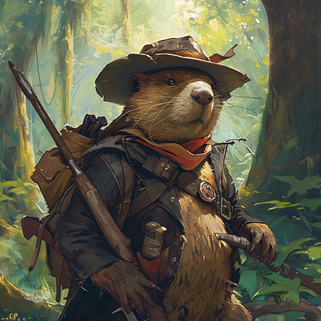 Concept art of a Beaver in a ranger outfit in a forest