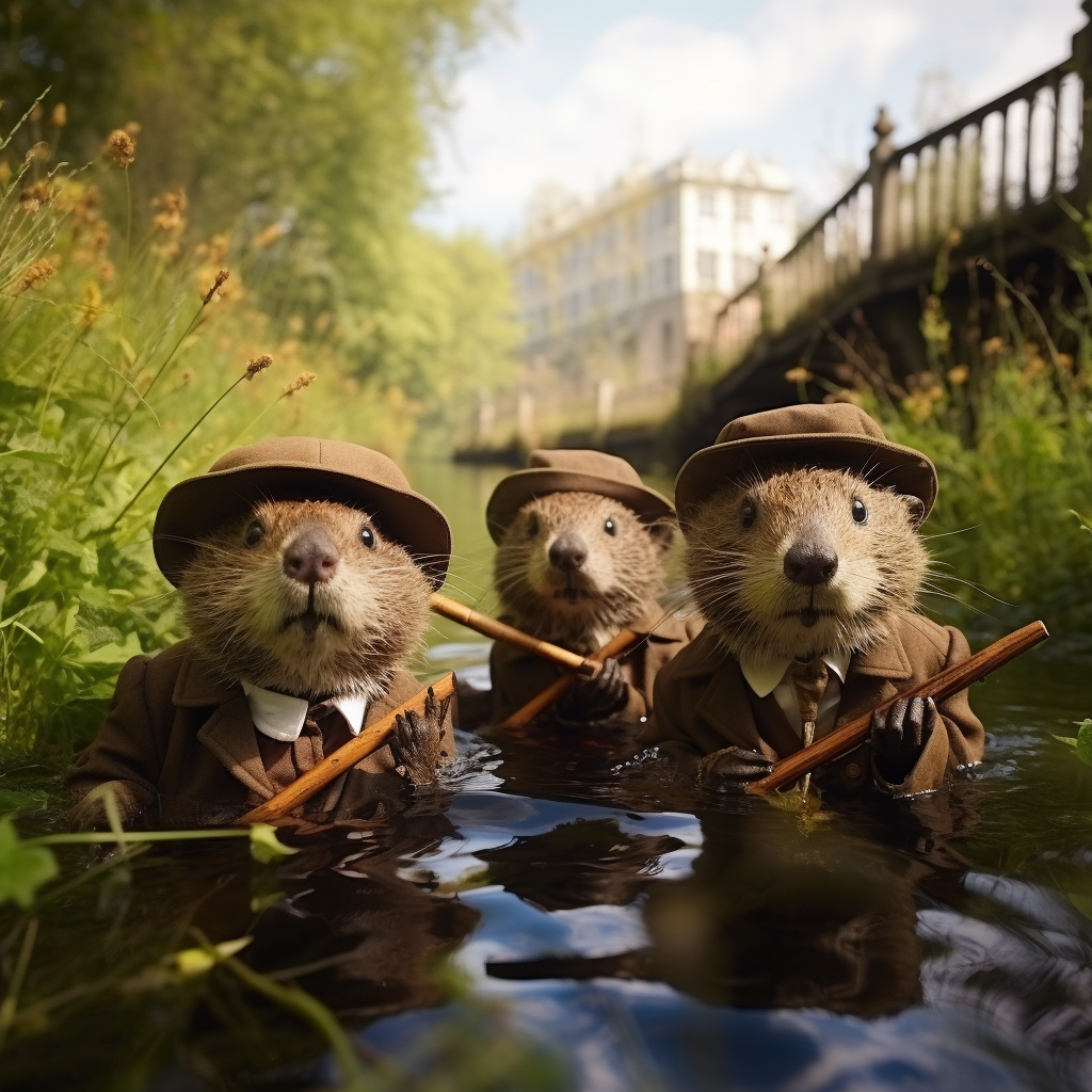 Beavers dressed as Sherlock Holmes in London Marsh