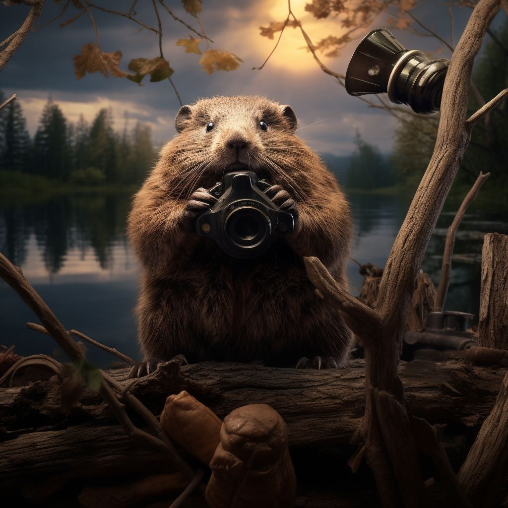 Beaver watching bats in nature