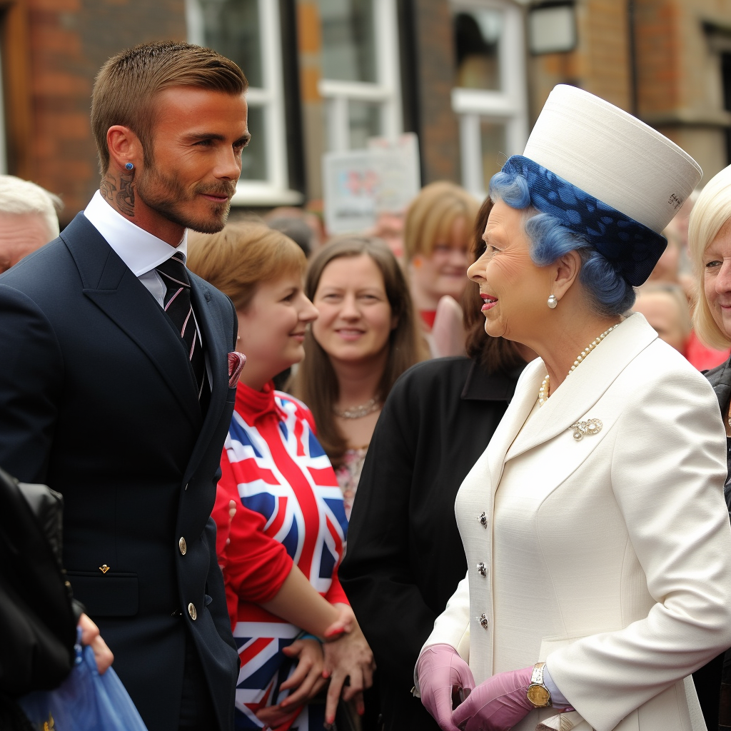 David and Victoria meeting Queen Elizabeth in Omagh