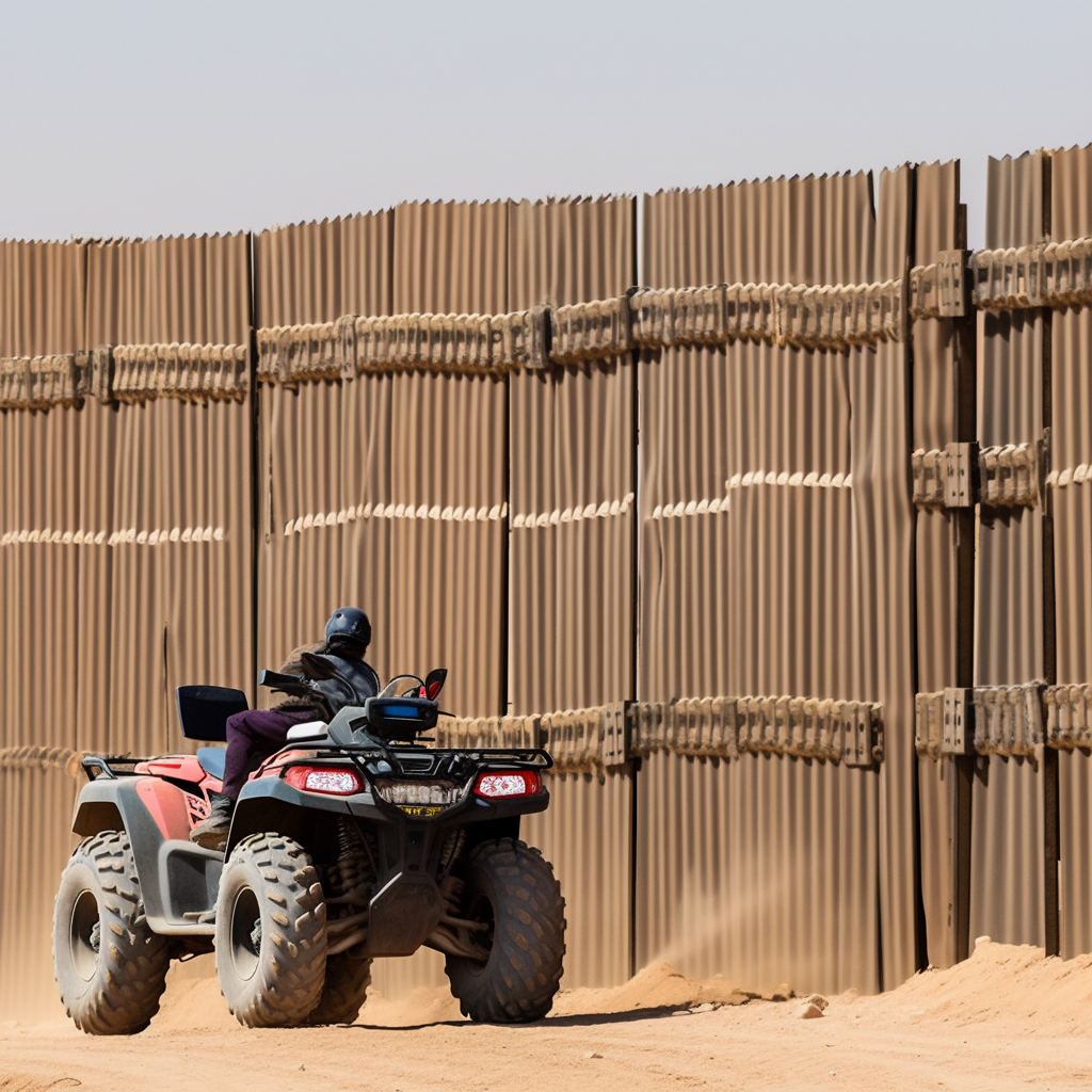 Bedouins riding ATVs at border fence