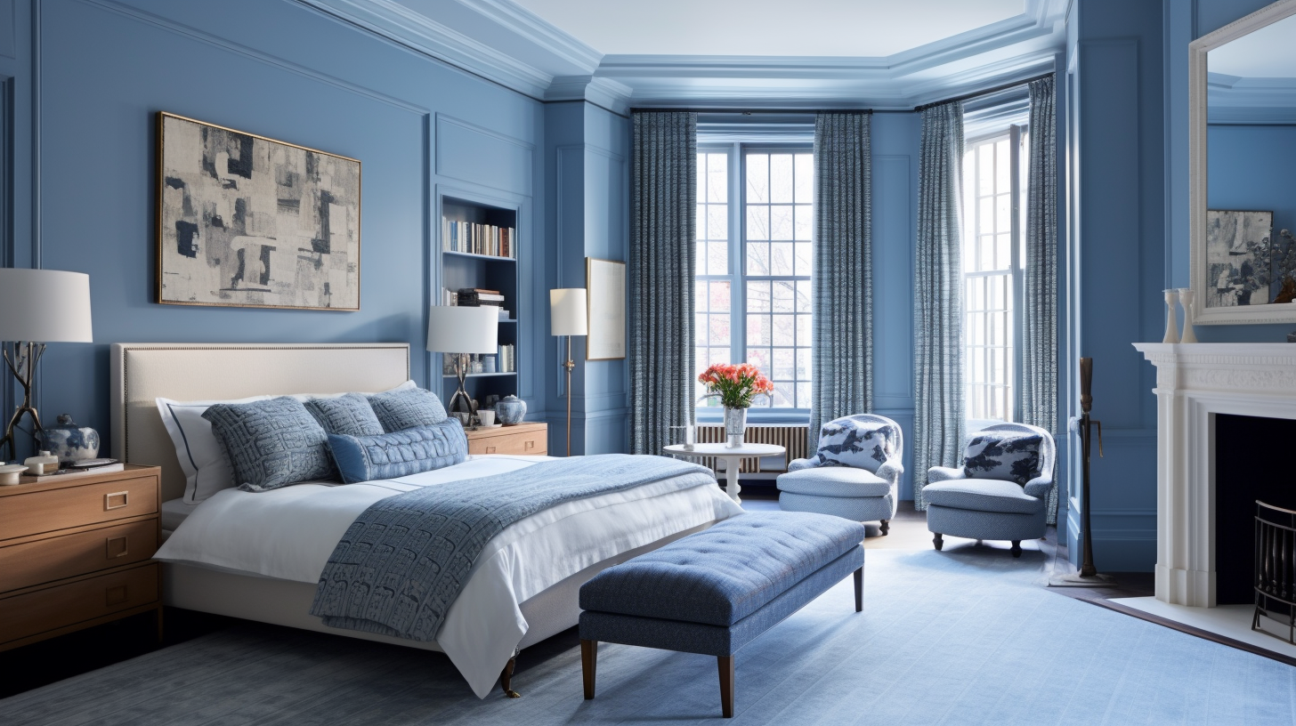 Beautiful bedroom with blue walls