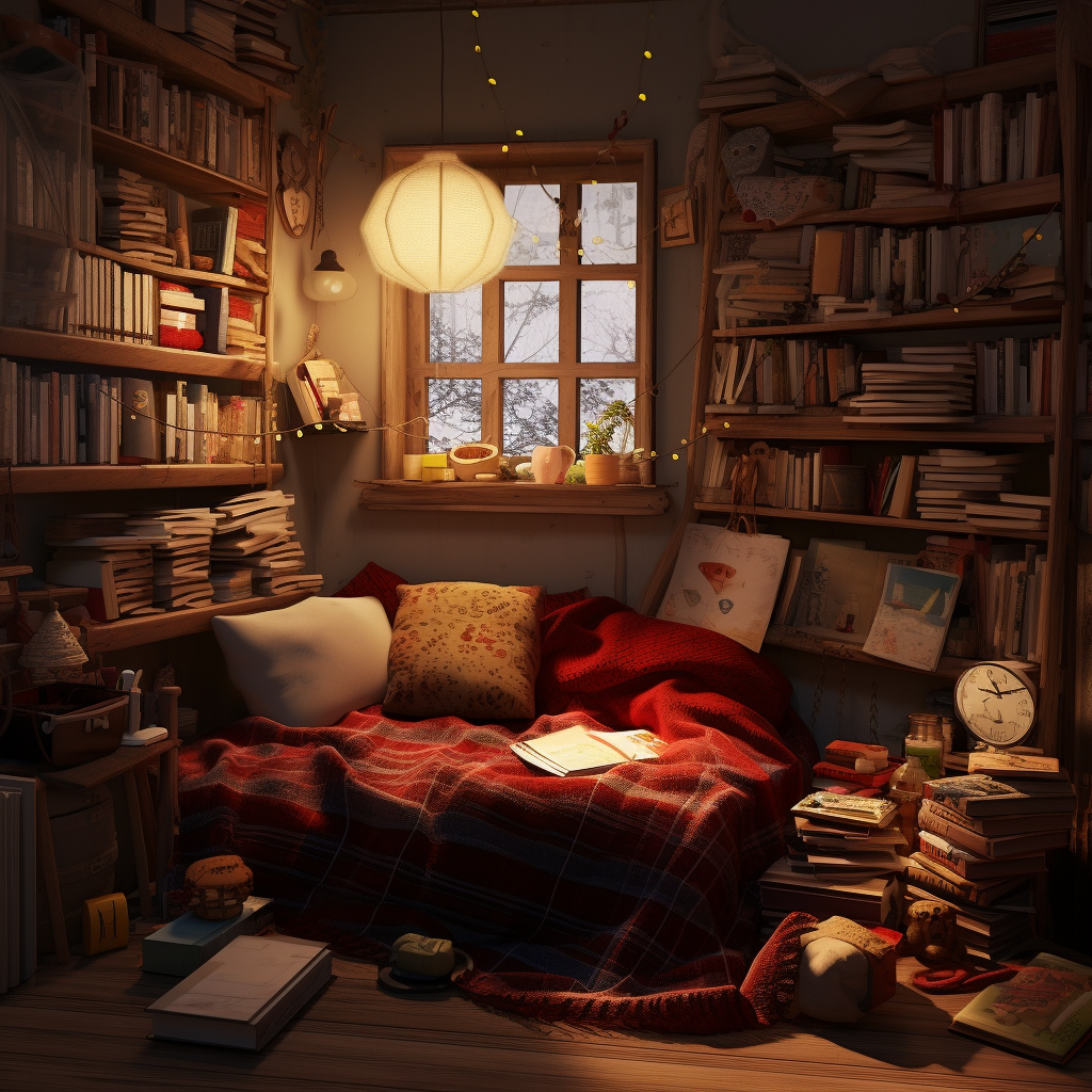 Cozy reading corner in a bedroom