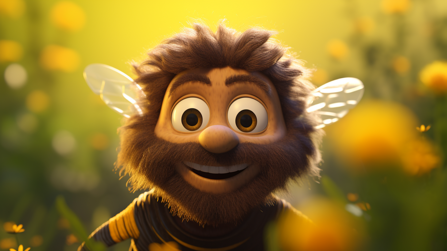 Anthropomorphized bee man with a friendly smile