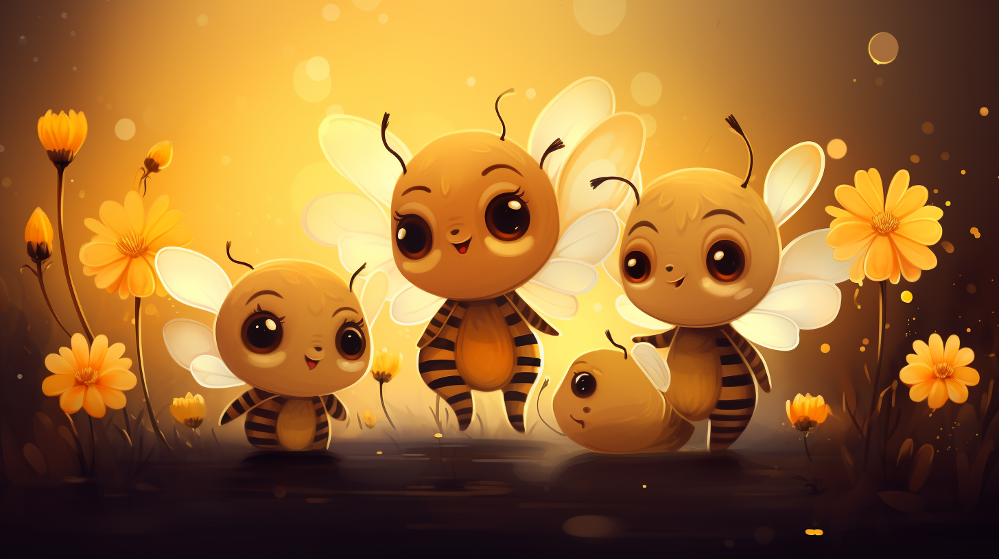 Illustration of Bee Family with Daughter and Son