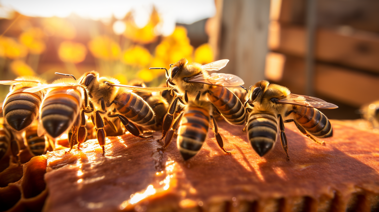 Bees and Honey Inside a Beehive