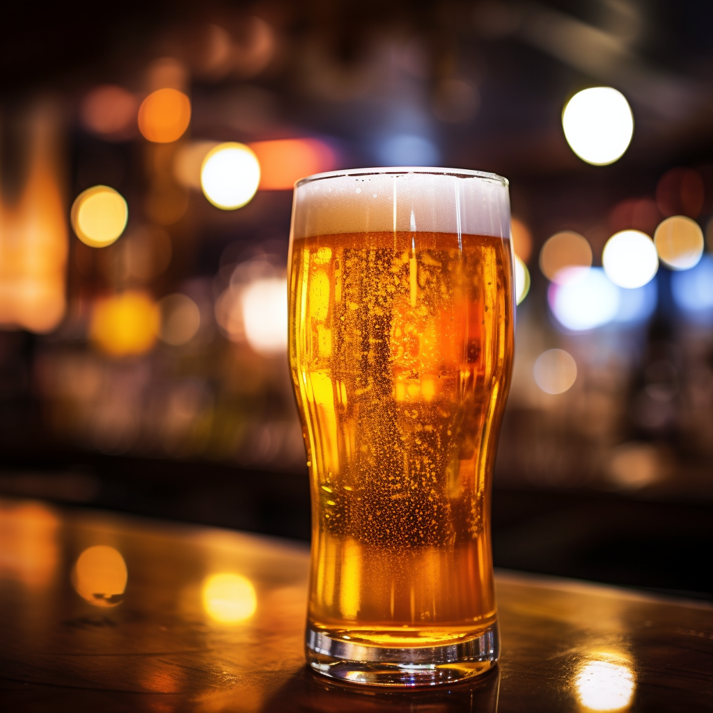 Closeup of Beer on Bar Counter