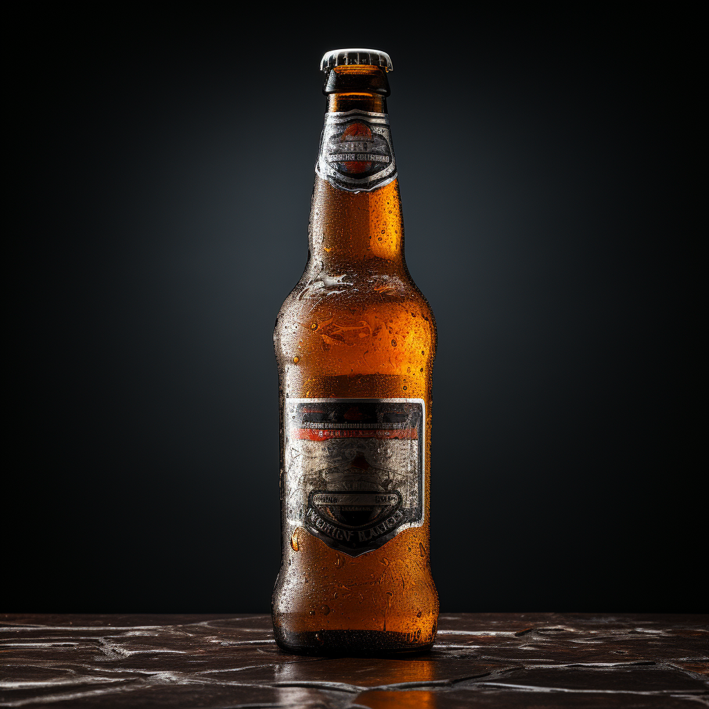 Single bottle of beer on black background