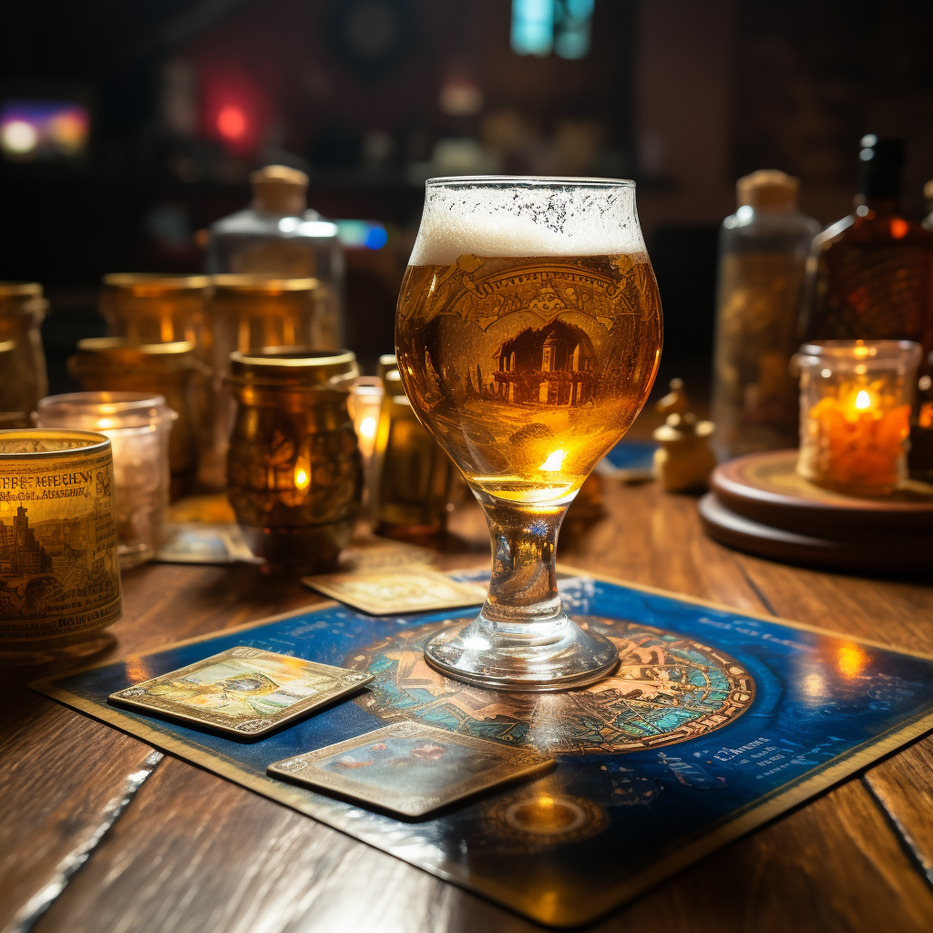 Beer glass with cover and board game