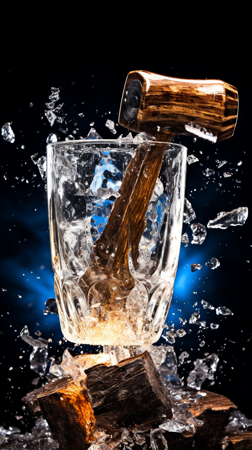 Beer glass shattered by hammer