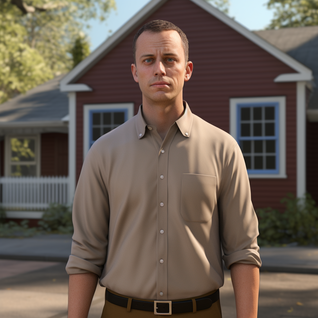 man with beer gut outside church