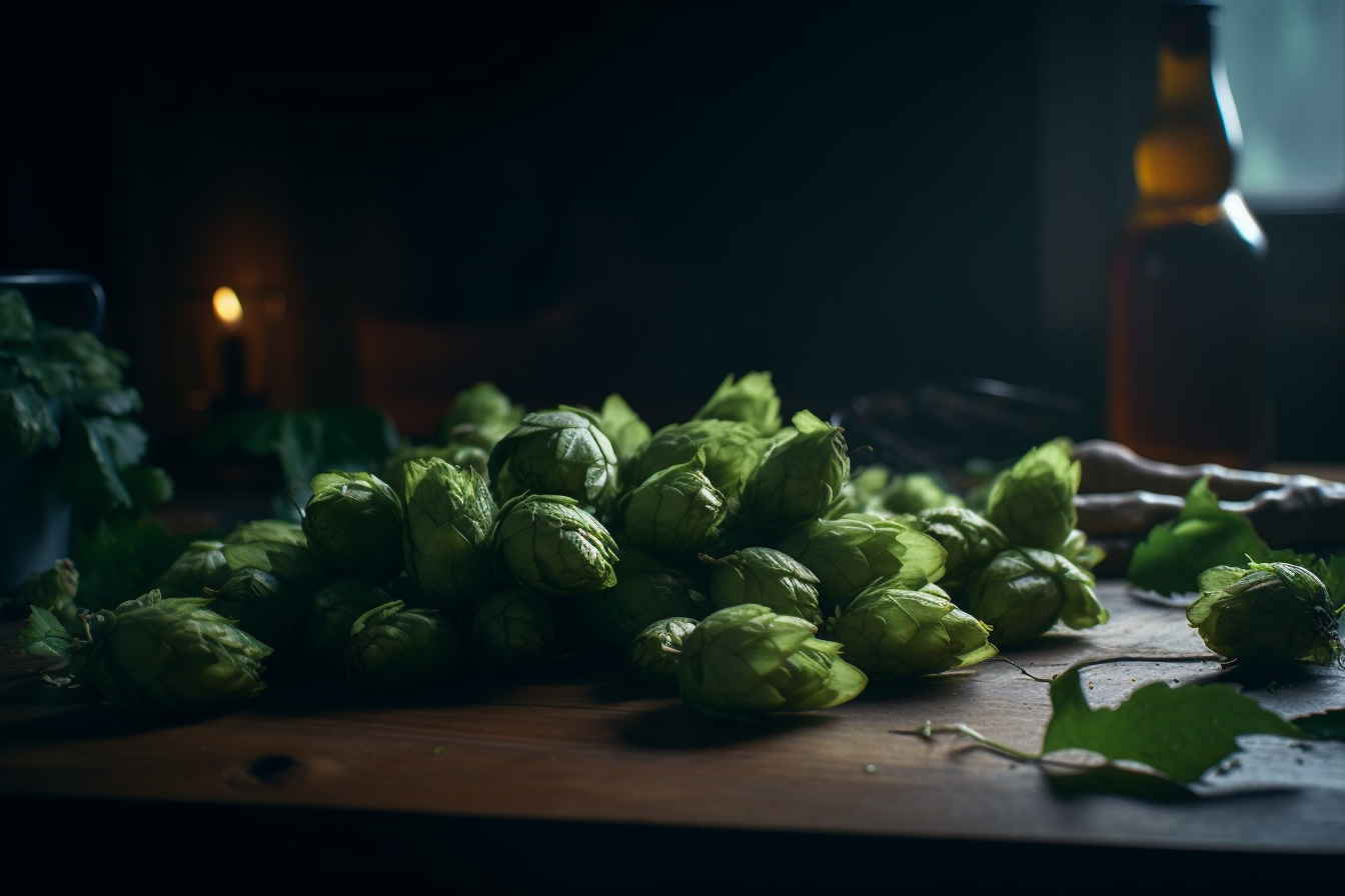 Close-up shot of beer ingredients