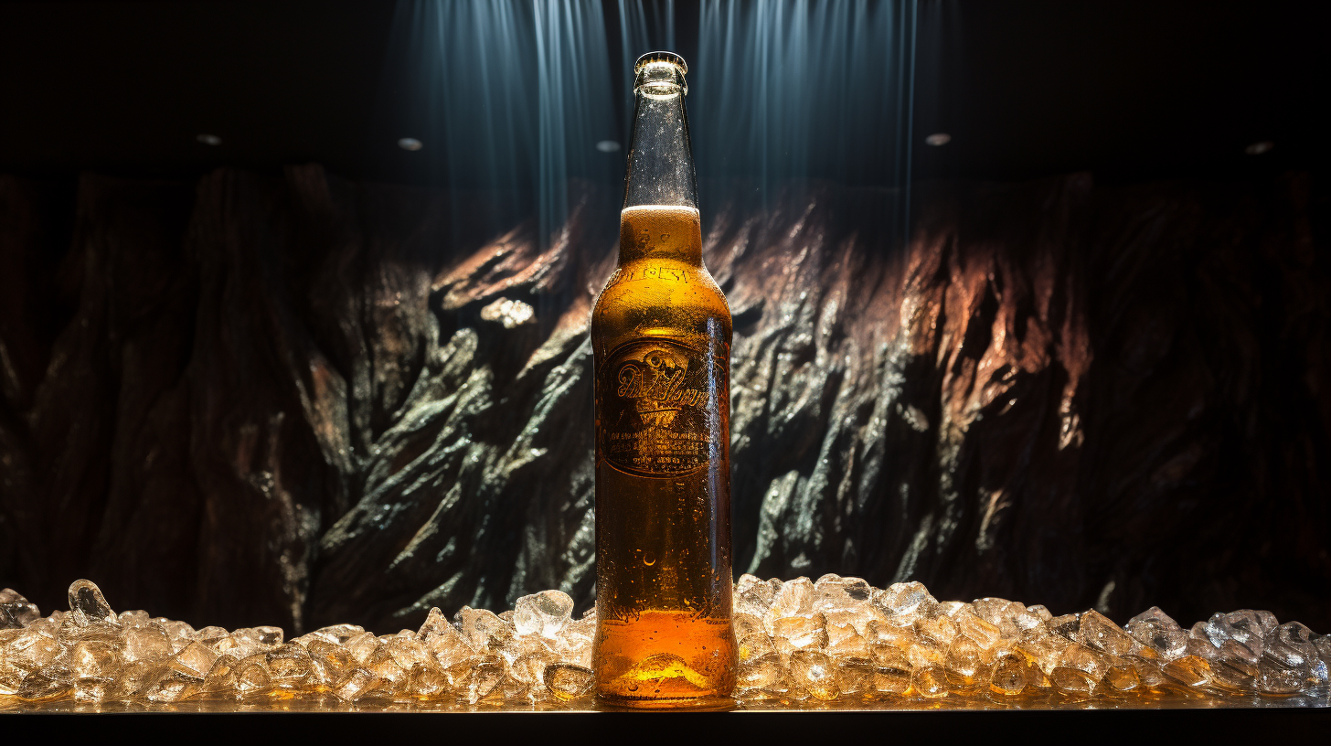 Life-size beer bottle pouring beer in installation