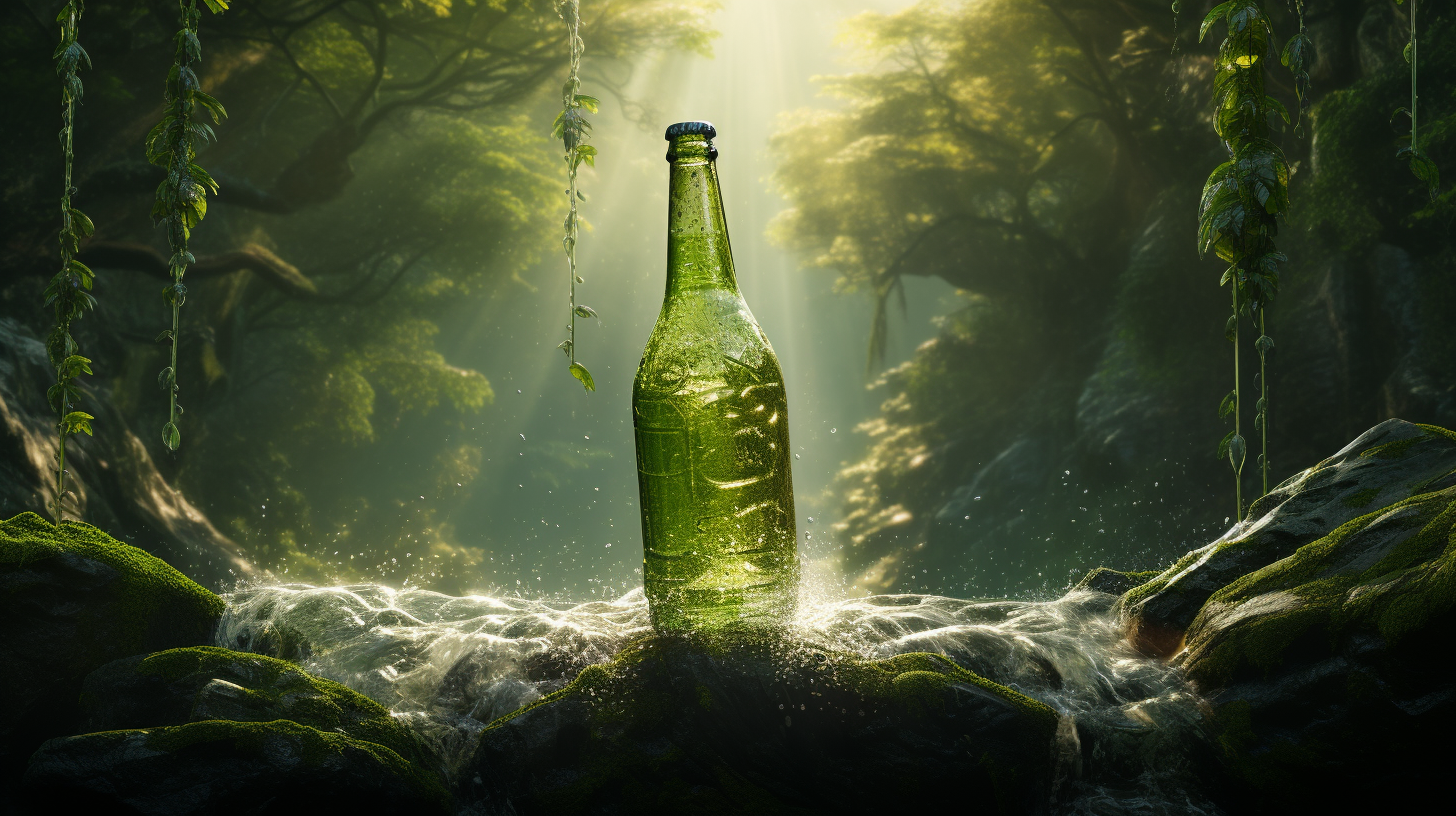 Stunning beer waterfall from a green bottle