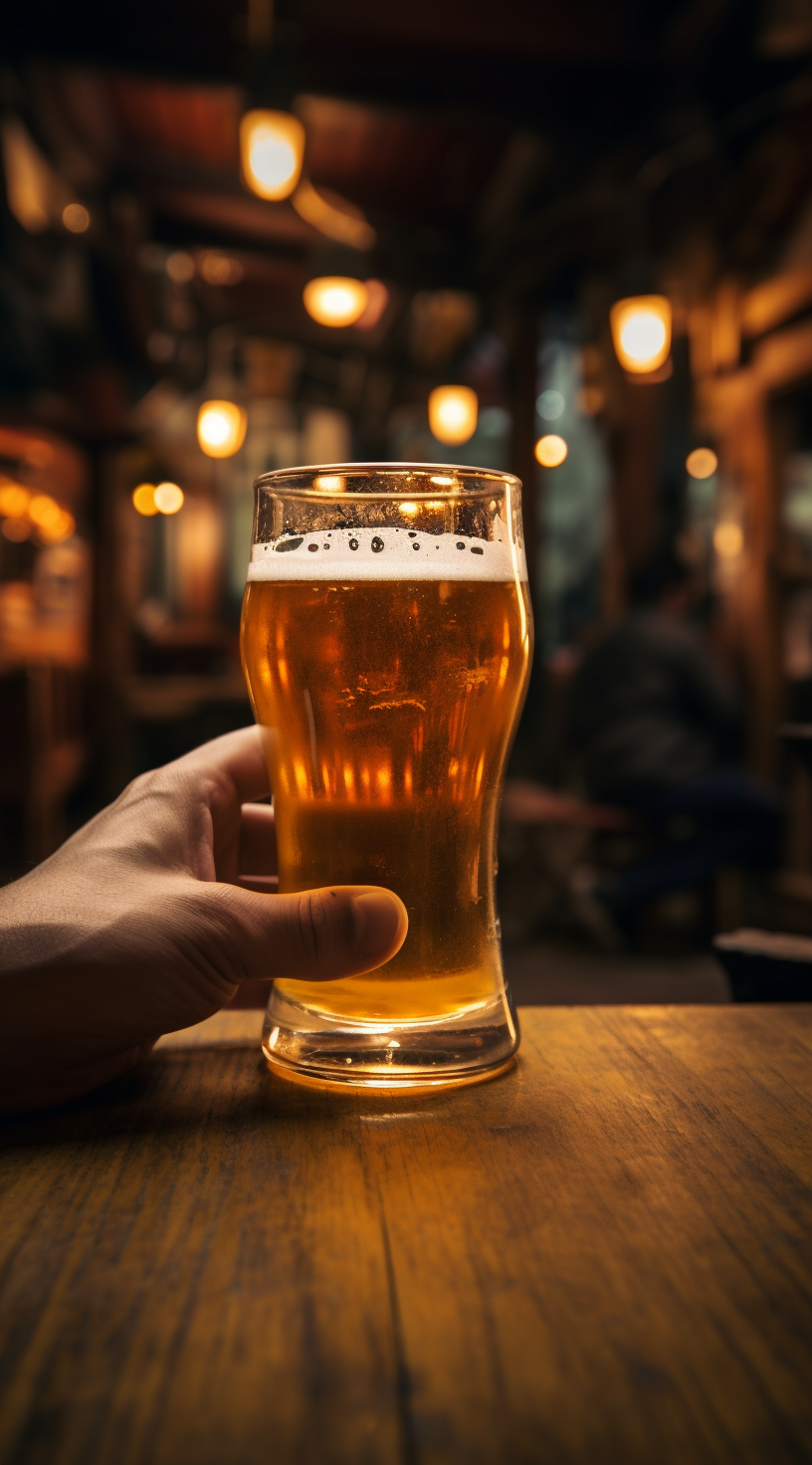 Glass of beer at table