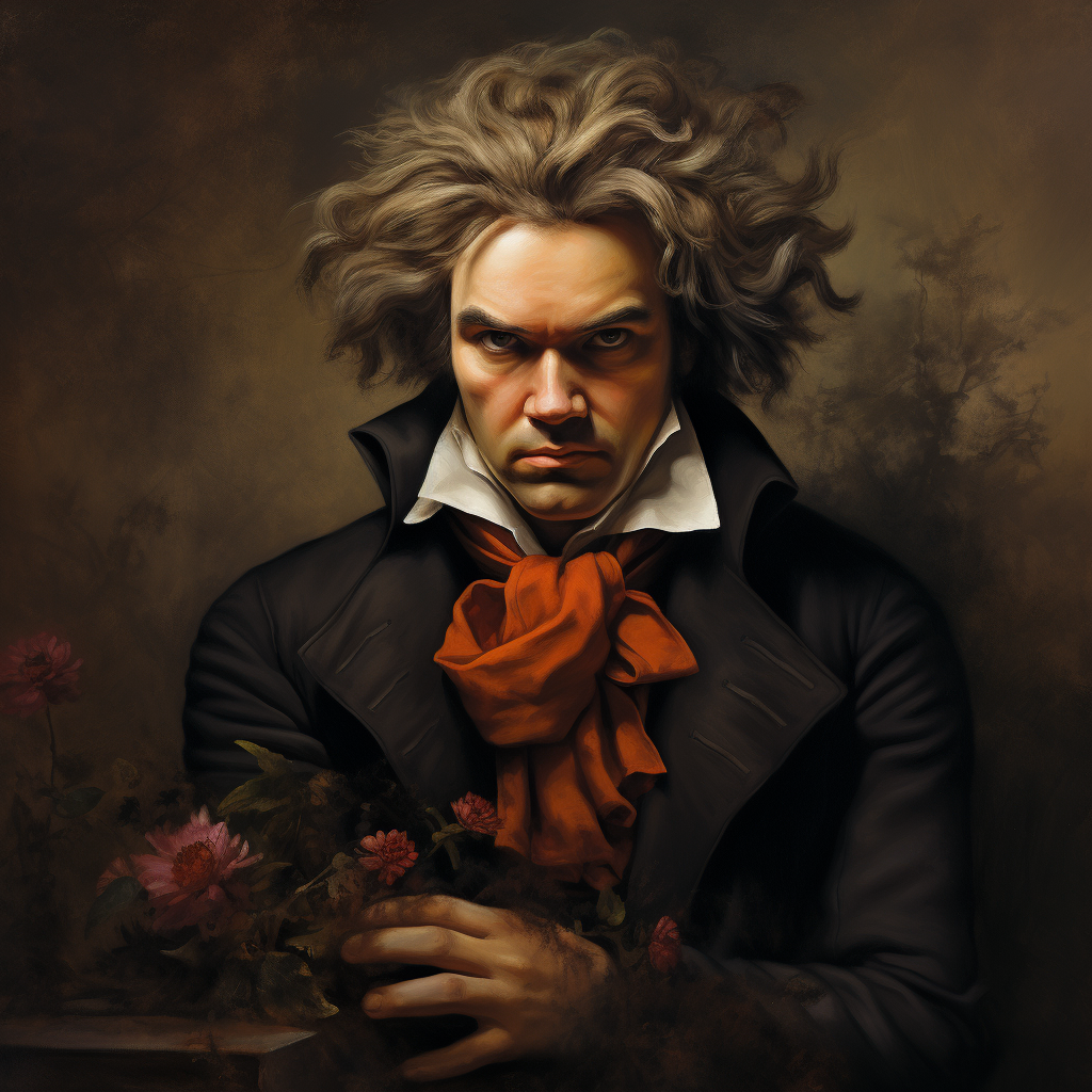 Artistic portrait of Beethoven in black and white