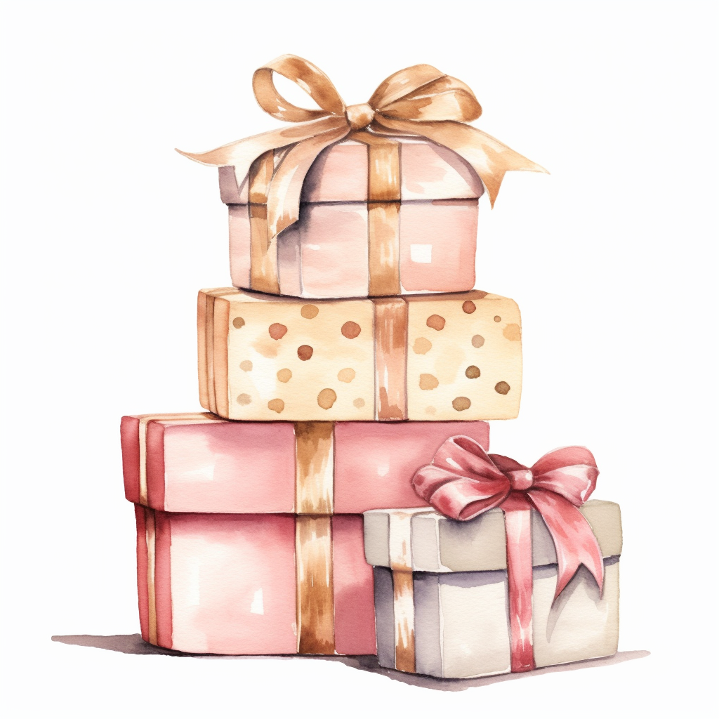 Cartoon-style beige Christmas present stacks