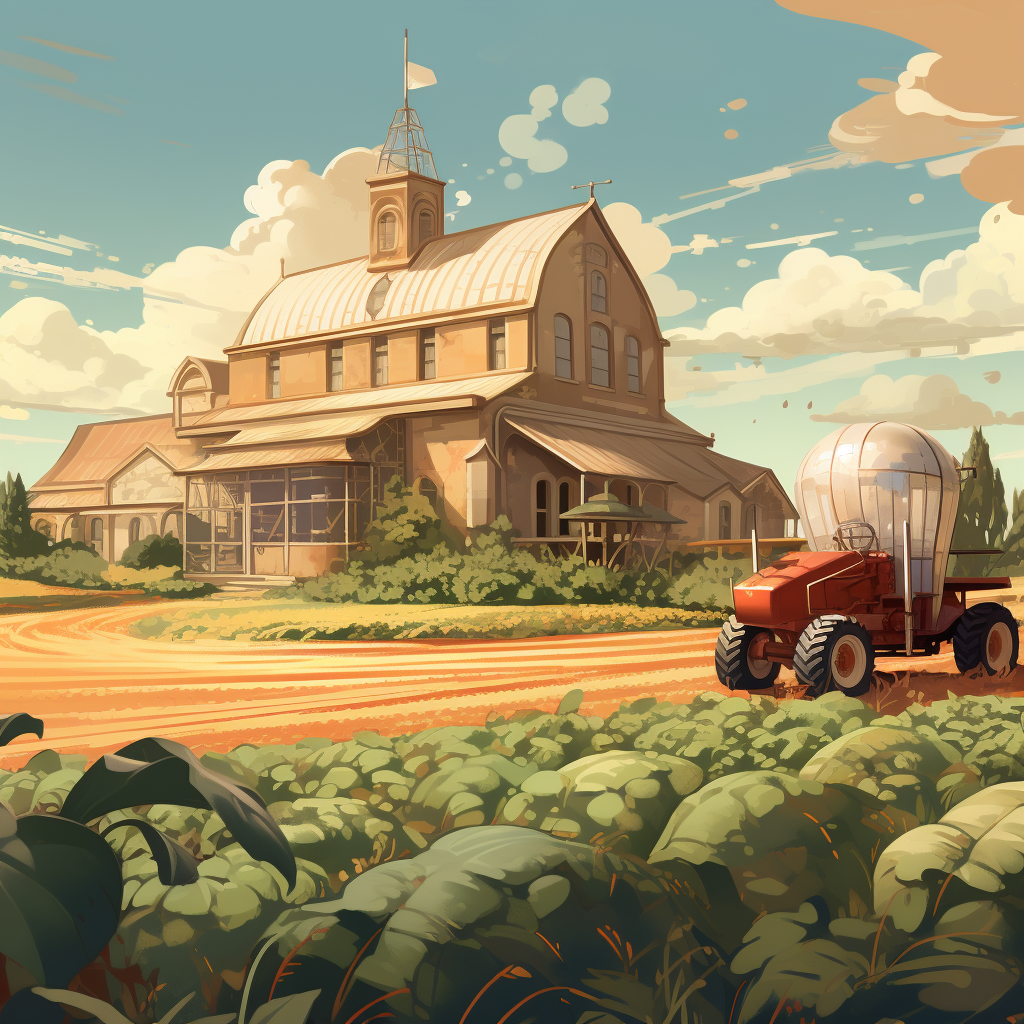 Farmhouse with crops and tractor