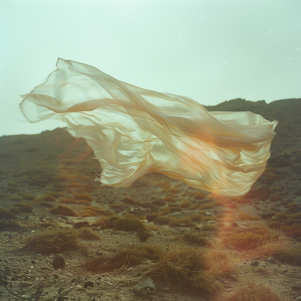 Beige fabric in desert motionblur