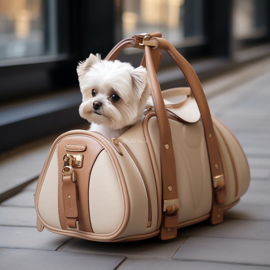 Stylish beige leather dog carrier