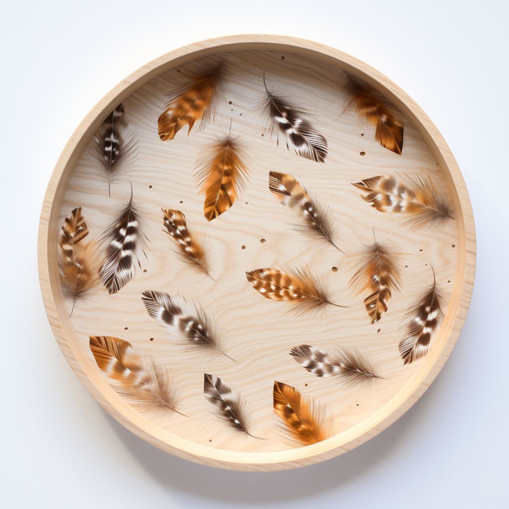 Feathers on Wooden Circle Tray