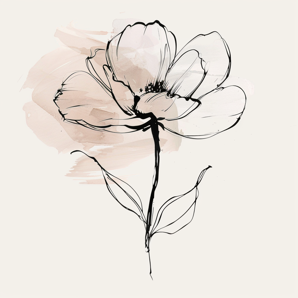 Beige peony with black stroke