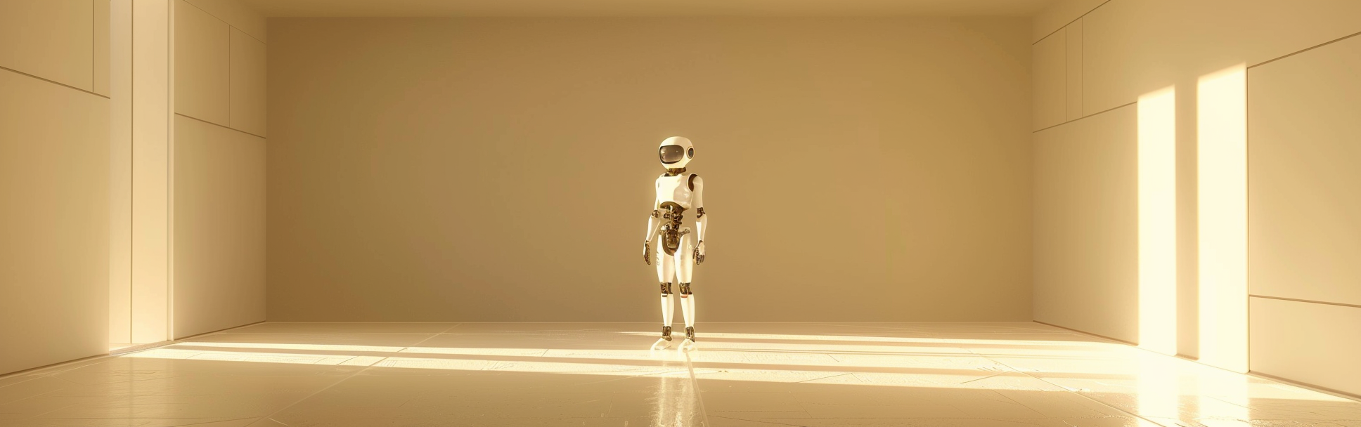 metallic robot in beige room