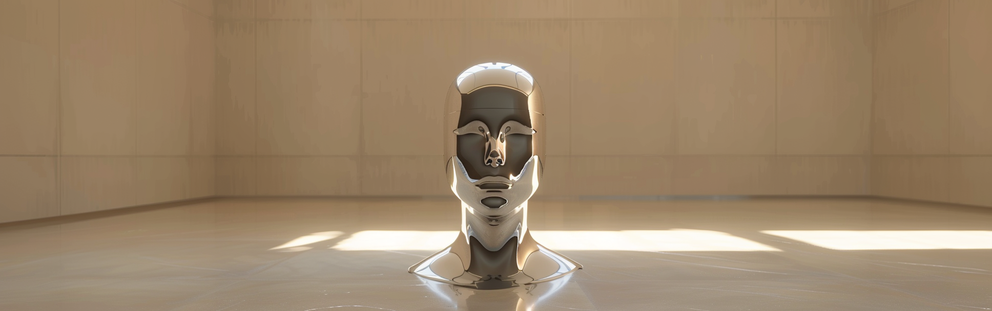 Metallic robot in beige room