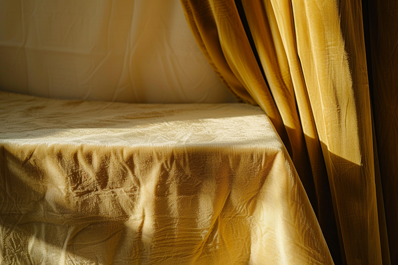 Close-up beige table corner curtain