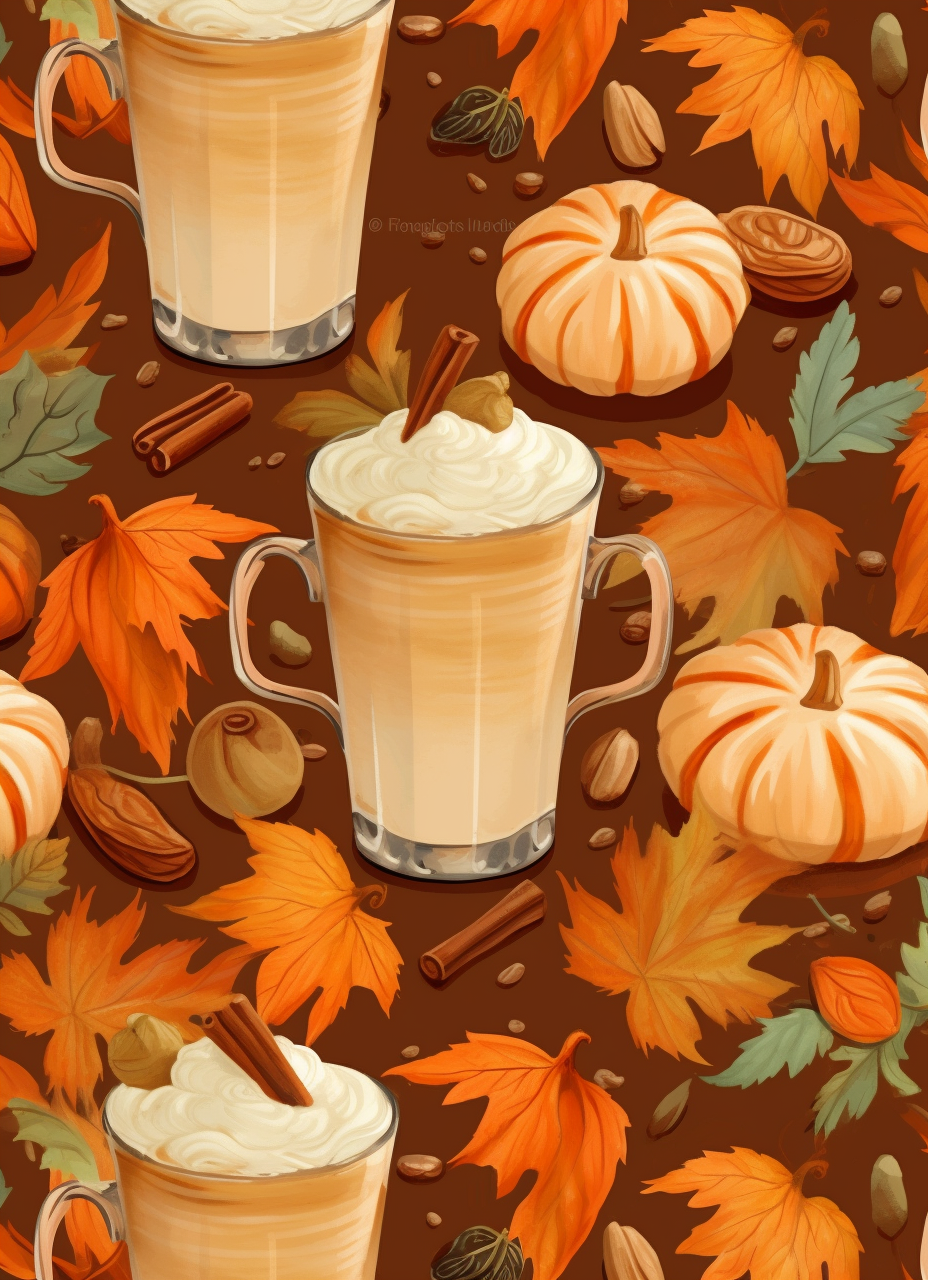 Beige seamless pattern with a pumpkin spiced latte