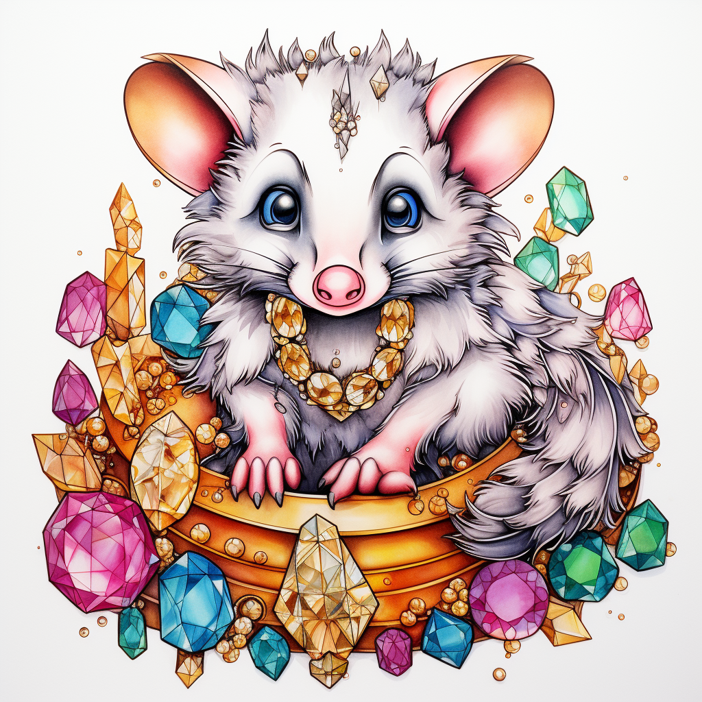 Colorful bejeweled opossum coloring page