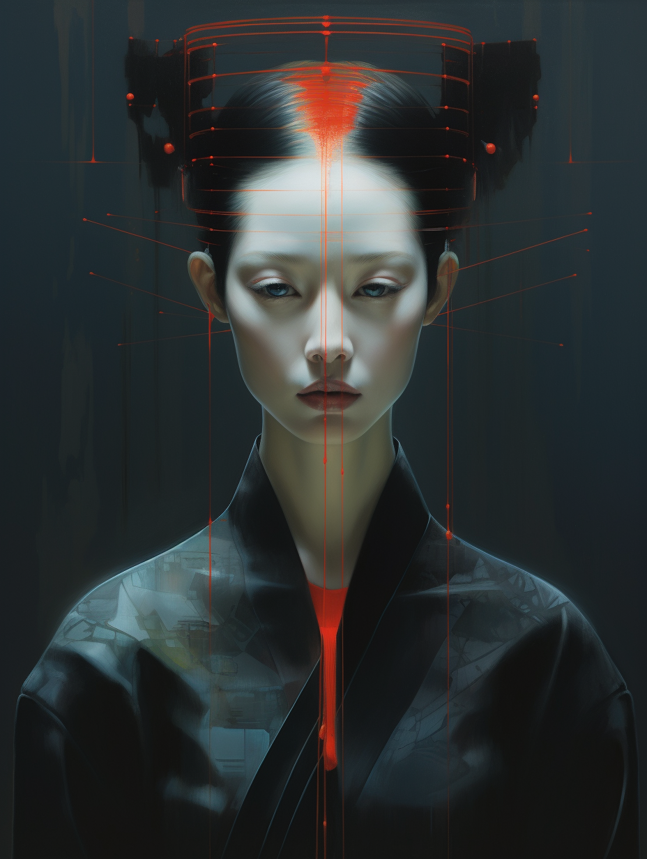 Modern geisha android AI portrait