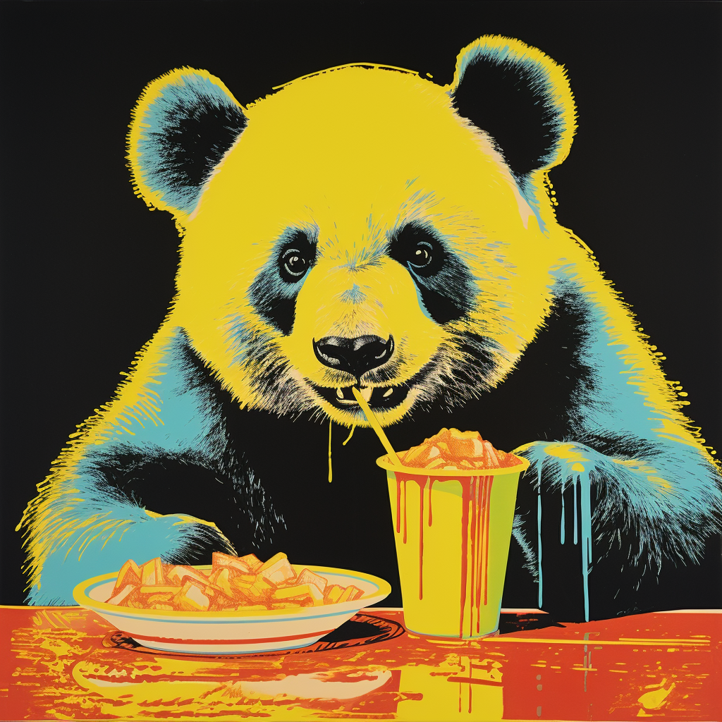 Belgian panda enjoying French fries